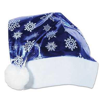 Metallic Blue with Snowflakes Santa Hat