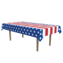 Metallic Stars & Stripes Tablecover (Pack of 12) stars and stripes tablecover, metallic patriotic tablecloth, American flag tablecover, red white blue tablecover, 54 x 108 tablecover, patriotic party supplies, Fourth of July decorations, metallized plastic tablecover, Party Express tablecovers, pack of 12 tablecovers