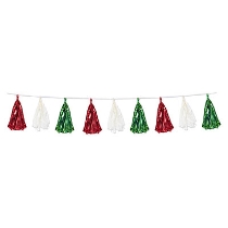 Garland with metallic and tissue tassels attached.