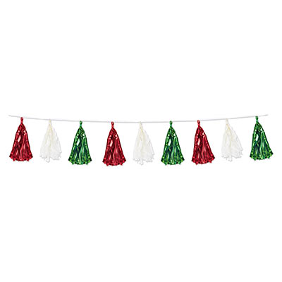 Garland with metallic and tissue tassels attached.