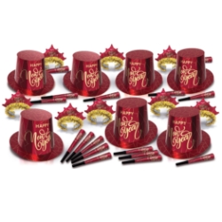 Midnight Crimson New Year Asst for 50 Midnight Crimson New Year Assortment for 50, New Years Eve party kit, NYE party supplies, party assortment for 50 guests, bulk New Years Eve accessories, crimson New Year decorations, countdown party supplies, corporate New Years party favors, hotel New Years Eve supplies, restaurant party kit, festive party accessories, holiday event decorations, New Years celebration supplies, Party Express