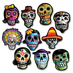 Mini Day Of The Dead Cutouts (Pack of 240) Mini Day Of The Dead Cutouts, decoration, skulls, day of the dead, halloween, wholesale, inexpensive, bulk