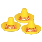 Molded plastic yellow material in a replica of a sombrero.