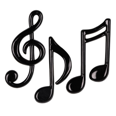 Molded Black Plastic Musical Notes