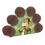 Centerpiece printed with a monkey and jungle in the background including brown tissue balls for accents.