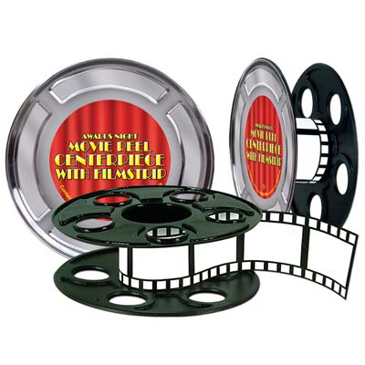 Movie Reel w/Filmstrip Centerpiece (Pack of 12) Movie Reel with Filmstrip Centerpiece, decoration, centerpiece, hollywood, new years eve, halloween, wholesale, inexpensive, bulk
