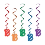 Multi-Color "18" Whirls (Pack of 30) 18 whirls decorations, 18th birthday décor, multi color milestone whirls, metallic hanging whirls, 3 foot party whirls, teen birthday decorations, colorful 18 icons, Party Express whirls