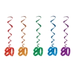 Multi-Color "80" Whirls (Pack of 30) 80 whirls decorations, 80th birthday décor, multi color milestone whirls, metallic hanging whirls, 3 foot party whirls, adult birthday decorations, colorful 80 icons, Party Express whirls