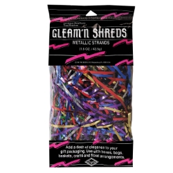 Multi-Color Gleam N Shreds Metallic Strands (Pack of 12) multi color metallic shreds, rainbow basket filler, gleam n shreds multi color, metallic strands décor, gift basket filler rainbow, party décor shreds, colorful centerpiece accents, Party Express metallic shreds