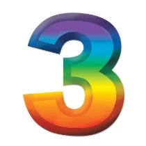 Multi-Color Plastic 3-D Number "3" (Pack of 24) multi color number 3 décor, 3D number three decoration, plastic number 3 party décor, 11 inch number 3, third birthday decorations, milestone number décor, colorful number three centerpiece, Party Express number decorations