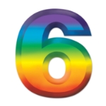 Multi-Color Plastic 3-D Number "6" (Pack of 24) multi color number 6 décor, 3D number six decoration, plastic number 6 party décor, 11 inch number 6, sixth birthday decorations, milestone number décor, colorful number six centerpiece, Party Express number decorations