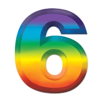 Multi-Color Plastic 3-D Number "6" (Pack of 24) multi color number 6 décor, 3D number six decoration, plastic number 6 party décor, 11 inch number 6, sixth birthday decorations, milestone number décor, colorful number six centerpiece, Party Express number decorations