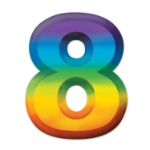Multi-Color Plastic 3-D Number "8" (Pack of 24) multi color number 8 décor, 3D number eight decoration, plastic number 8 party décor, 11 inch number 8, eighth birthday decorations, milestone number décor, colorful number eight centerpiece, Party Express number decorations