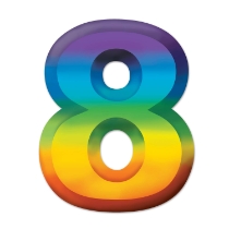 Multi-Color Plastic 3-D Number "8" (Pack of 24) multi color number 8 décor, 3D number eight decoration, plastic number 8 party décor, 11 inch number 8, eighth birthday decorations, milestone number décor, colorful number eight centerpiece, Party Express number decorations