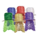 Multi-Color Tinsel Top Hat w/Curly Wig
