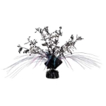 Weighed down black centerpiece with cascading metallic strands and wired music notes