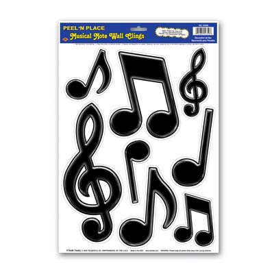 Musical Notes Peel 'N Place is printed black musical notes on thin plastic material.