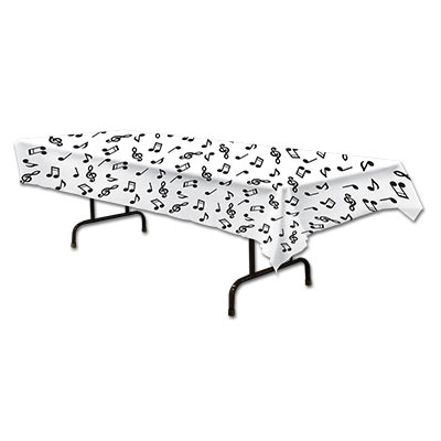 White Plastic Table Cover with Black music notes
