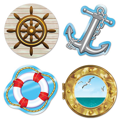 Nautical Cutouts on card stock material of items from a cruise ship.