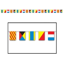 Banner with nautical flag icons attached.