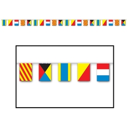 Banner with nautical flag icons attached.