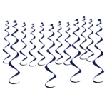 Navy blue whirls made of shiny metallic material.