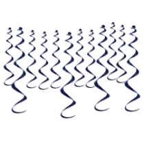 Navy blue whirls made of shiny metallic material.