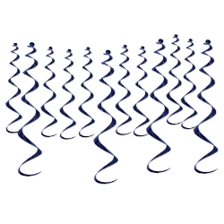 Navy blue whirls made of shiny metallic material.