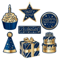 Navy & Gold Birthday Cutouts (Pack of 84) Navy Gold Birthday Cutouts, birthday cutouts, navy and gold party decorations, birthday party decorations, milestone birthday décor, happy birthday cutouts, birthday wall decorations, birthday backdrop decorations, navy gold birthday supplies, adult birthday decorations, birthday event décor, party cutouts, birthday celebration decorations, elegant birthday party supplies, Party Express