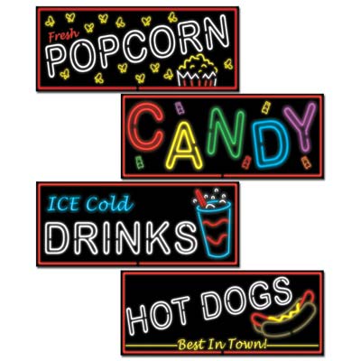 Neon Food Sign Cutouts with a black background and print to replicate neon signs.