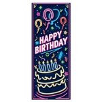 Neon Happy Birthday Door Cover (Pack of 12) neon birthday door cover, neon happy birthday banner, glow party decorations, neon balloons décor, neon birthday cake sign, all-weather door cover, birthday entrance decoration, Party Express neon supplies