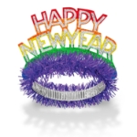 Rainbow printed tiara with glitter for extra flare and purple fringe.