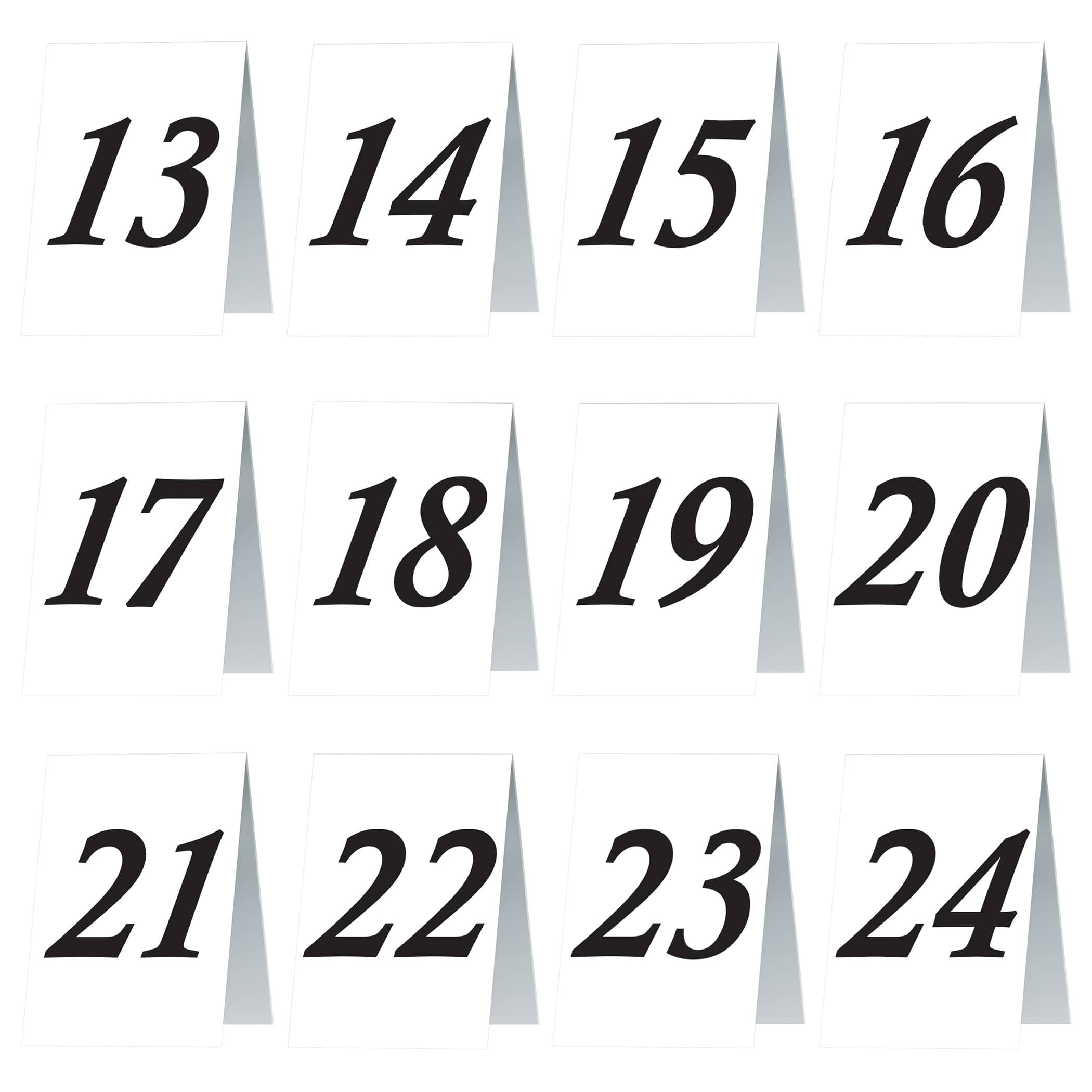 Numbered Table Cards (Pack of 144) numbered table cards, table number cards 13–24, event table markers, printed table cards, double-sided table numbers, banquet table numbering, wedding table cards, event organization supplies