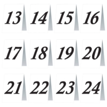 Numbered Table Cards (Pack of 144) numbered table cards, table number cards 13–24, event table markers, printed table cards, double-sided table numbers, banquet table numbering, wedding table cards, event organization supplies