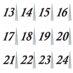 Numbered Table Cards (Pack of 144) numbered table cards, table number cards 13–24, event table markers, printed table cards, double-sided table numbers, banquet table numbering, wedding table cards, event organization supplies