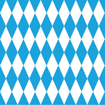 Oktoberfest Backdrop printed with blue and white diamonds on thin plastic material.