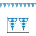 Banner with pennants printed in blue and white diamonds.