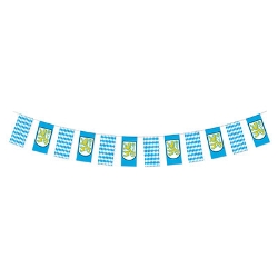 Oktoberfest Pennant Banner with pennants printed in white and blue diamond design and others with the Bavarian Lion. 