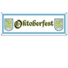 Plastic printed banner with "Oktoberfest" printed in traditional colors with bavarian lions on both sides.