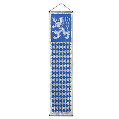 Oktoberfest Velvet-Lame Door Panel with blue and silver diamond design and a Bavarian Lion.