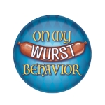 On My Wurst Behavior Button (Pack of 6) Oktoberfest buttons, Wurst behavior button, Oktoberfest party favors, German themed accessories, novelty party pins, beer festival favors, funny Oktoberfest accessories, party giveaway buttons, Oktoberfest decorations, Party Express Oktoberfest
