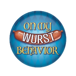 On My Wurst Behavior Button (Pack of 6) Oktoberfest buttons, Wurst behavior button, Oktoberfest party favors, German themed accessories, novelty party pins, beer festival favors, funny Oktoberfest accessories, party giveaway buttons, Oktoberfest decorations, Party Express Oktoberfest