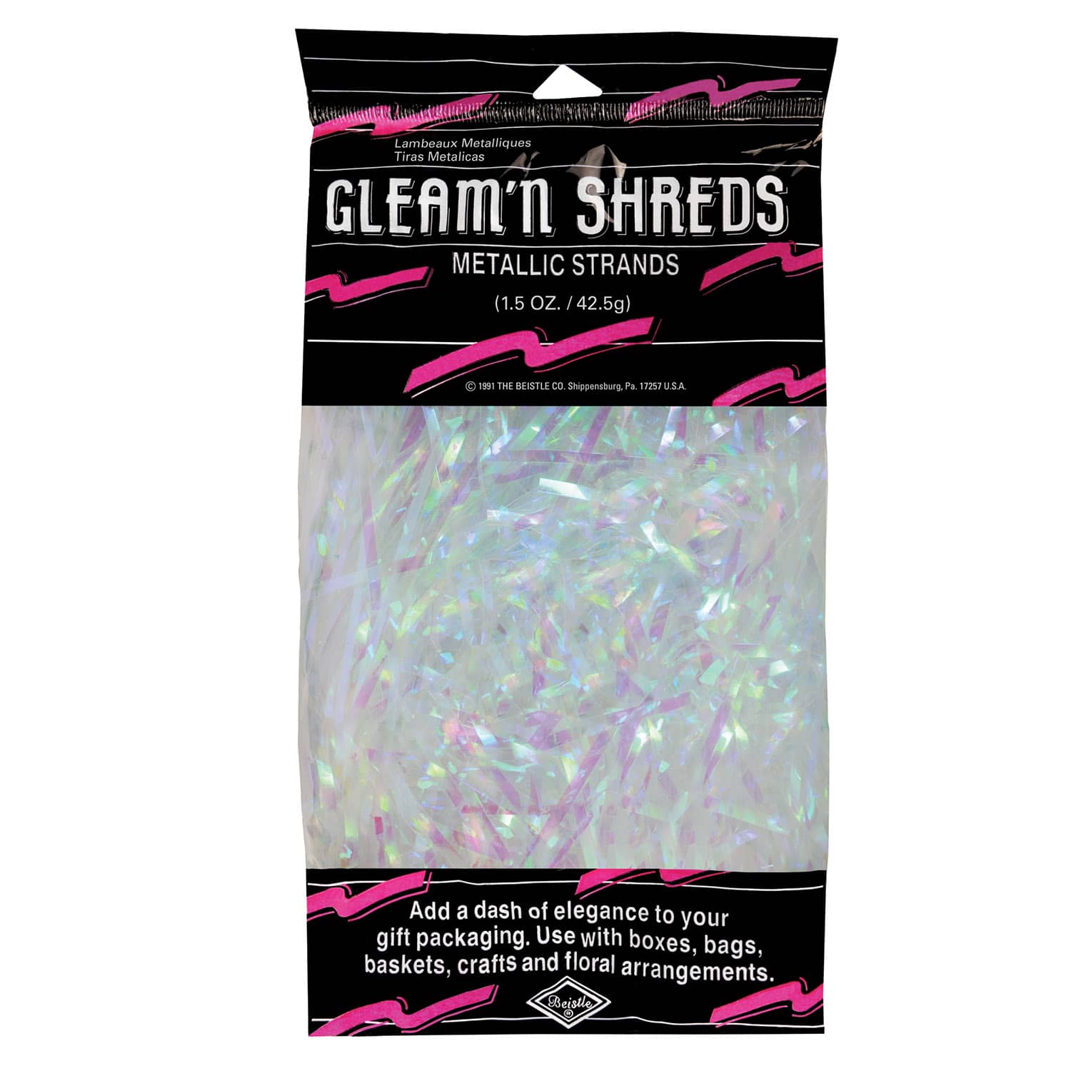 Opalescent Gleam N Shreds Metallic Strands (Pack of 12) opalescent metallic shreds, iridescent basket filler, gleam n shreds opalescent, metallic strands décor, opal gift basket filler, party décor shreds, iridescent centerpiece accents, Party Express metallic shreds