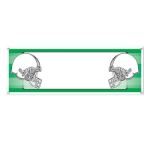 Banner with opposing helmets with a personalized center in white.