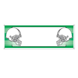 Banner with opposing helmets with a personalized center in white.
