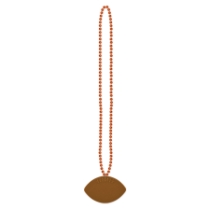 Orange small round beads with football medallion attached.