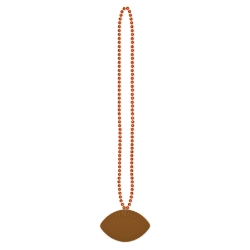 Orange small round beads with football medallion attached.