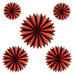 Orange & Black Accordion Paper Fans (Pack of 60) orange black paper fans, accordion paper fans, hanging party fans, Halloween décor, fall party decorations, black orange decorations, Party Express paper fans