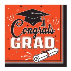 Orange Congrats Grad 2-Ply Luncheon Napkins (Pack of 432) orange grad napkins, congrats grad napkins, 2 ply luncheon napkins, graduation party supplies, orange party napkins, tissue napkins bulk, graduation tableware