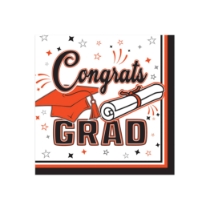 Orange Congrats Grad Beverage Napkins (Pack of 432) orange graduation napkins, congrats grad napkins, 2 ply beverage napkins, orange party napkins, graduation tableware, quarter fold napkins, Party Express graduation supplies